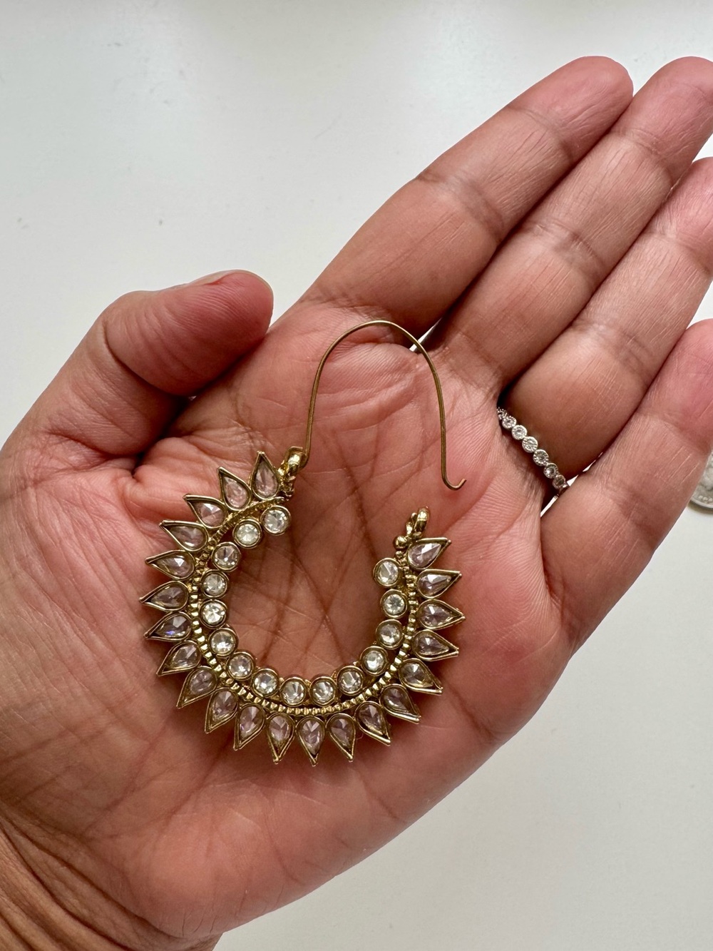Gold-Tone Crystal Chandbali Kundan Hoop Earrings